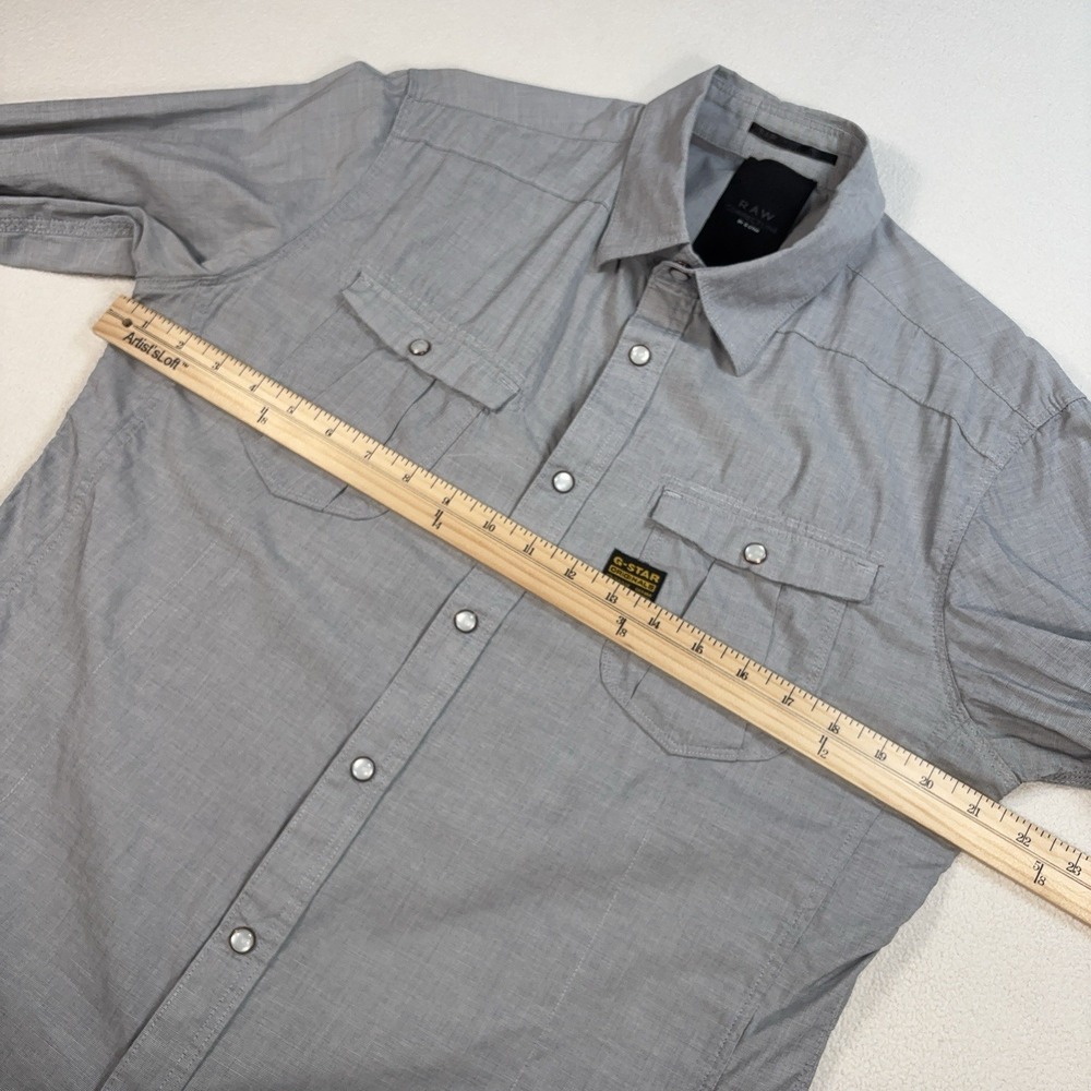 G-Star‎ Raw Western Shirt Men's L Gray Flap Pocket Pearl Snap Stretch Button Up - Picture 10 of 16